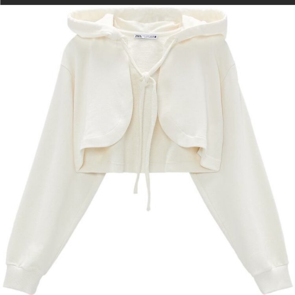 Zara cropped open front hooded Sweatshirt Small NWT